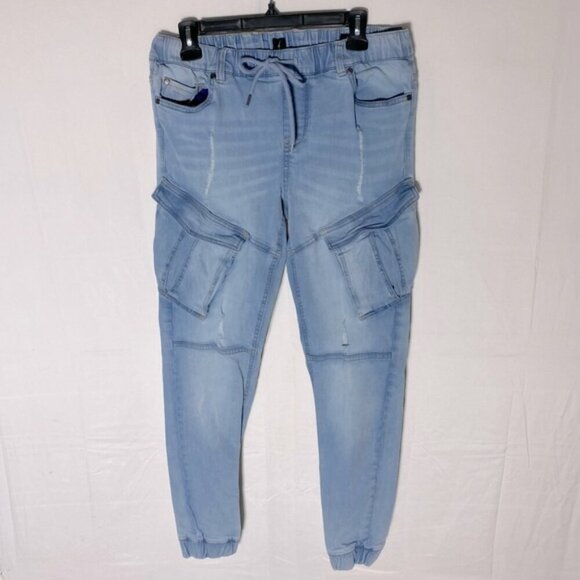 DNM Works Light Wash Denim Elastic Waist Cargo Joggers 30 - Picture 16 of 16